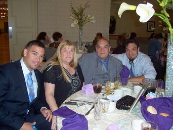 Party for Aunt Sadie's 90th Birthday (5-20-12) - The Lopez Family: : Lee (Paula's son), Paula (Sadie's daughter - my first cousin), Elie (Paula's husband), and Jake (Paula's son)
