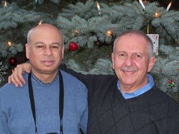 Jordan and Joe in front of the Christmas tree at the Domes
