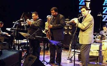 RV Sextet at The Berne International Jazz Festival 2001(Switzerland). Background l-r: Igor Atalita,Harvie S., Willie Martinez/Foreground l-r: RV,Roger Byam, Dave Valentin.Photo used by permission only
