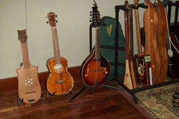 Acoustic instruments room (note 3-string cigar box guitar)
