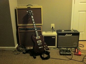 1970 Gibson SG against the amp backline.
