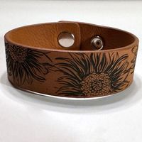 Sunflower Leather Embossed Cuff Bracelet - .1" width