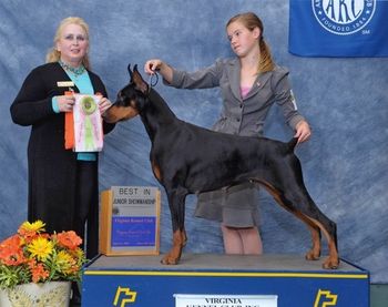 Ms C.L. (Surly) Rawlings awards Best Junior at the Virginia Kennel Club June 2009
