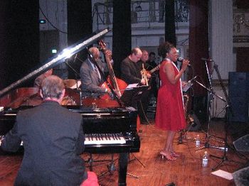 Terry at the piano with the Edye Evans Hyde Sextet in Italy/October 2008...also on stage are Jim Ryan (drums), Elgin Vines (bass), Rob Smith (trumpet), Mike Hyde (guitar) and Edye Evans Hyde (vocals).
