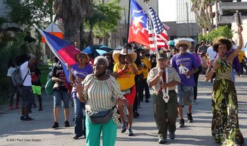 PCD captured this shot while filming a live remote of a march that has been a staple of Galveston Juneteenth festivities since 1865. The procession begins at the Galveston County Courthouse and ends at historic Reedy Chapel African Methodist Episcopal Church. PCD Photo
