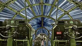 PCD created a composite photo and video for a news story on an immaculately restored B-29 bomber. The WWII era aircraft inspired George Lucas in the design of the "Millennium Falcon" cockpit. PCD Photo and Design
