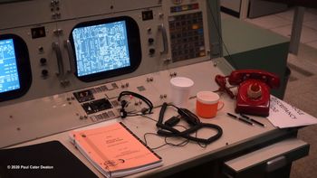 After a meticulous restoration, the Apollo Mission Control Room takes the visitor on a time jump back to 1969. The place looks like the staff are just on a lunch break. Or is that "launch" break? PCD Photo
