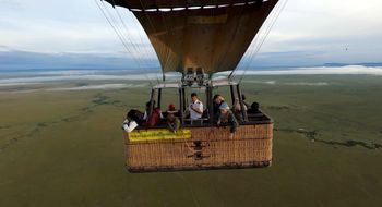 The hot air balloon is an ideal platform for filming wildlife on the Mara. Photo by Mervin Desouza
