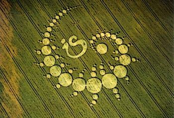 Rare aerial photo of the famous 1957 "iS" crop circle. Location undisclosed.
