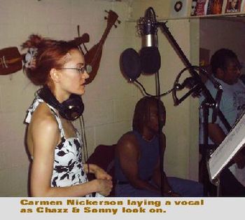 Lady Carmen Nickerson laying a lead vocal on 'That's A Good Thing
