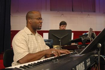 Blair Masters and I at the Watchman rehearsal. I know. I know. Smile! Sorry, can't help it. I seem to get pretty intense when I'm playing. I know I don't look it, but I'm actually happy in this pic.
