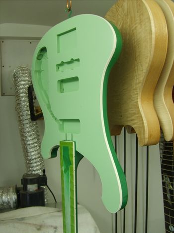 The owner chose these two green shades, and I custom mixed them using tinting pigments in nitrocellulose lacquer.....
