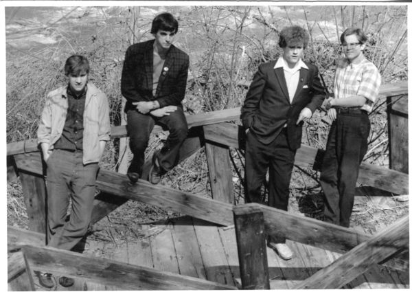 Spiral Jetty With Artist Tony Kiszewski. This one's from Fall 1982, and is the version of the band that had two bass players right after Stephanie Pitsas left. Tony Kiszewski played 'lead' bass on a fretless Fender Precision.
