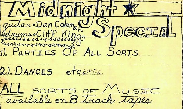 ONE OF DAN'S EARLY COLLABORATIONS. NOTE THE 8 TRACK TAPES REFERENCE.
