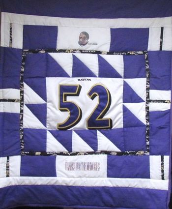 "Thanks for the Memories" Ray Lewis display quilt (Purple & White) - $75

