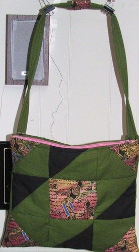 African shoulder bag, green over black (w/ zipper) - $40
