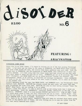 Disorder #6 1987
Philadelphia, PA USA
Paul Gross - Editor
