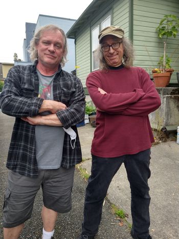 Scotty 'Buttocks' Ledgerwood and Jack Endino outside Soundhouse Studio Seattle (delivering Bam Bam masters)
