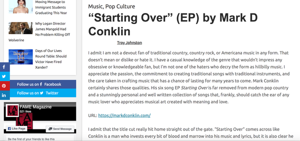 Review of "Starting Over" EP - Fame Magazine