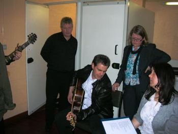 Rehearsing backstage with Michael, Christine and Marie from the Michael Harcus Band
