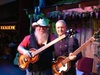 Colin and Steve Curry show off their Hofner Violin Bass guitars in Pigeon Forge Tennessee.
