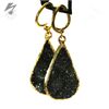18K Gold Plated Black Agate Druzy Weights with 8g brass coils. (Pair)