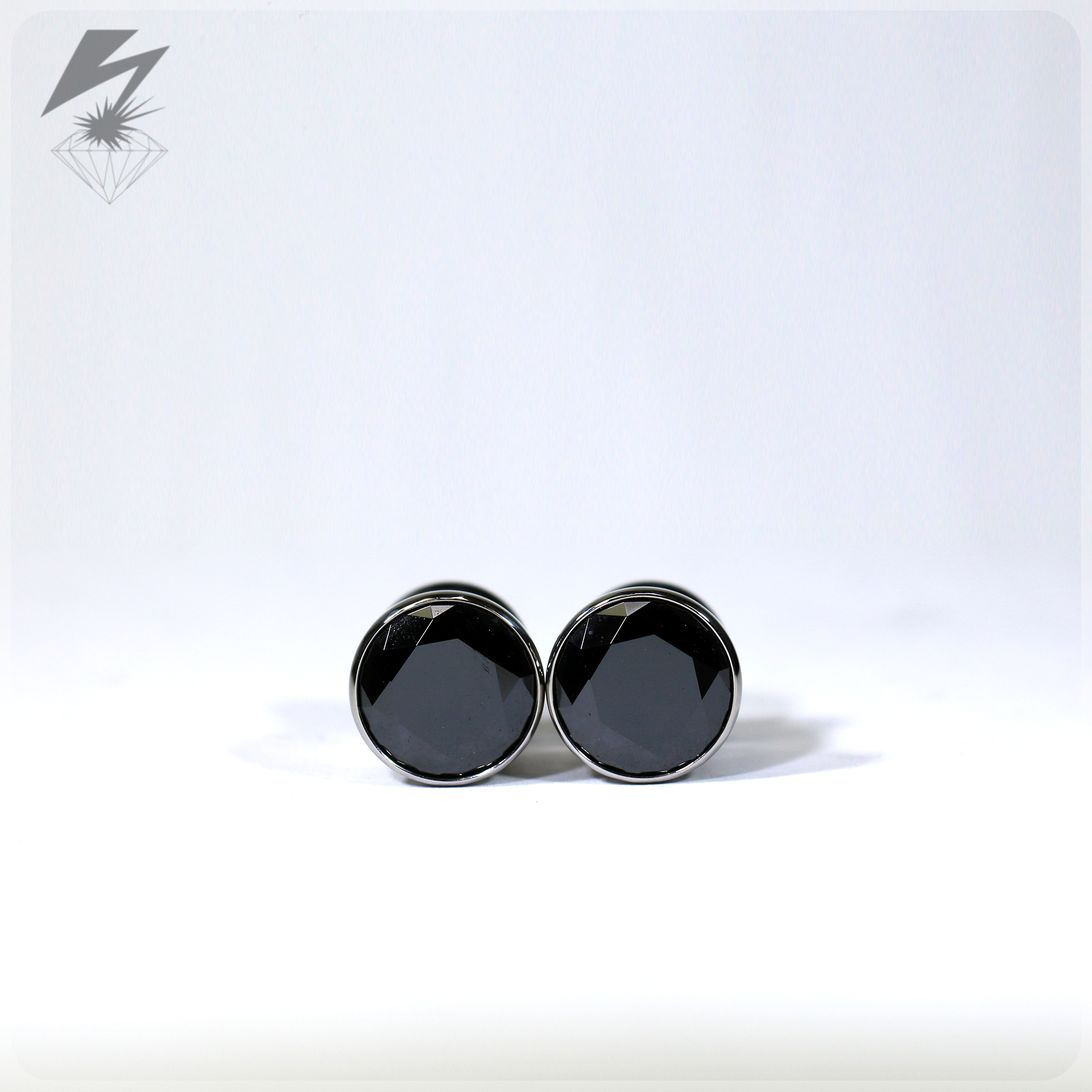 0g. Single Stone Titanium Eyelets Black CZ (Pair) - PMA Piercing