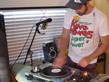 Playing Vinyl at DJ Roommates Studio in Los Angeles
