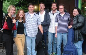 BMI '04 NYC - Before Show (from left: BMI's Emily Burgess, BMI's Brooke Primont, Jason LeVasseur, Stephen Clair, Ben Eyler, & Dean Fields)
