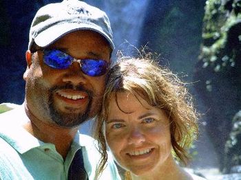 My wife and I in Las Animas 30 minutes outside Puerta Vallarta after horseback ride and then a hike to the waterfall behind us
