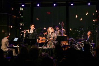 Blindfold Test at Dizzy's Club (JALC) L to R: Vitor Gonçalves, Thiago Fernandes, Vinicius Gomes, Susan Pereira, Eduardo Belo, Vanderlei Pereira  (photo: Janis Wilkins)
