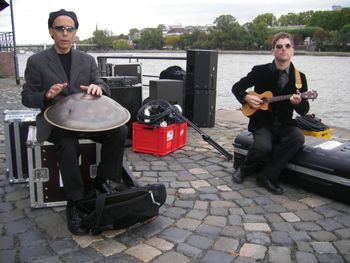 Waiting for the Boat to pick us up to perform on the Rhine in Germany, with Daniel Berkman
