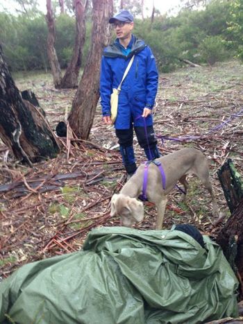 Michael with Zoe finding Marg under the tarp...
