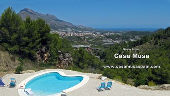 The view from Casa Musa over the private pool to the Mediterranean Sea.
