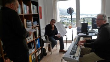 Pepe Bornay, José Luis Luri and Torben Thoger in Torben's studio rehearsing "Time of the Open Heart". The song is a mix of Opera, Musical and Rock Music written by Torben Thoger, performed by opera singer José Luis Luri and rock singer Torben Thoger.
