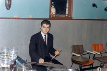 Playing the drums in my brother's basement, Vancouver, 1965
