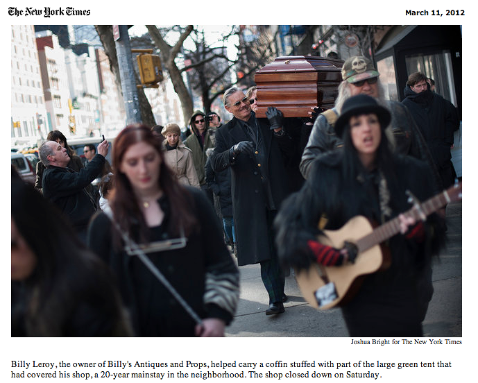 NY Times - Billy's Antiques Funeral with Lorraine Leckie playing guitar