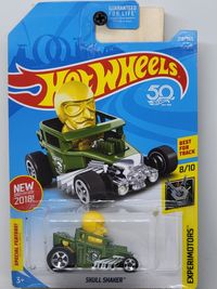 HOT WHEELS 2018 EXPERIMOTORS SKULL SHAKER GREEN 8/10 #218 WITH BOBBLE HEAD