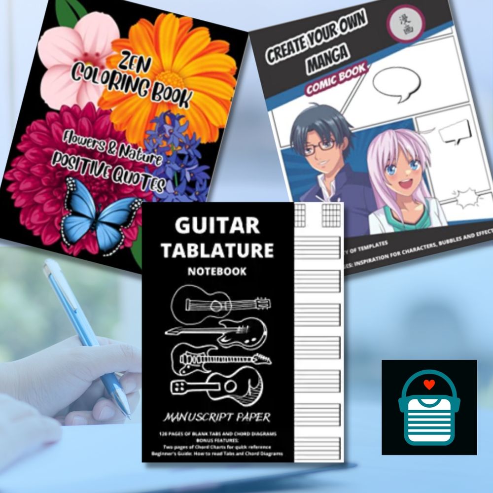 notebooks, journals, bullet journals, coloring books, blank guitar notebooks, planners