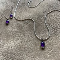 Amethyst 20" Necklace and Earring Set Genuine Gemstones and 924 Silver