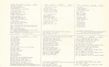 Page 2 of the lyric sheet, in John's hand written script, included with the original issue of the "One In Versailles" LP in 1975.
