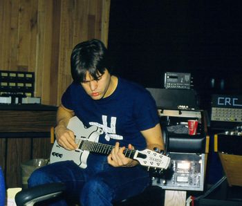 Gary with his white Hamer guitar in the control room at Chicago Recording Company in early 1982.
