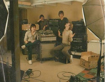 Outtake Polaroid from a 1982 photo shoot, promoting the new Tascam 16-track tape machine recently purchased by the band.
