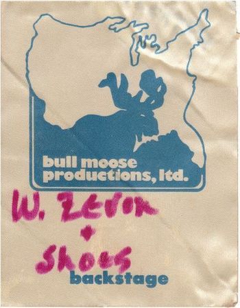 Stage pass from University of Iowa where Shoes opened for Warren Zevon.
