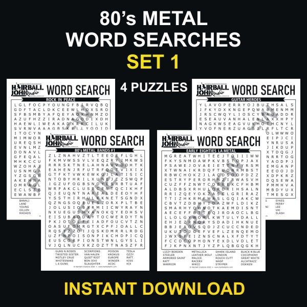 80's Metal Adult Word Search Set #1