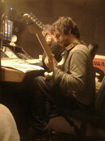 Darran tracking guitar for The Envisage Conundrum album, 2012
