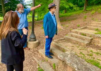 Kat and Gary, convincing David to climb the steps and walk down them yet again.
