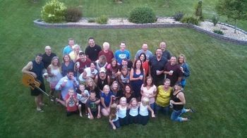 I'll play in your back yard -- Private parties rule!  Part of a group photo at a Waukee, IA birthday party July 2014.
