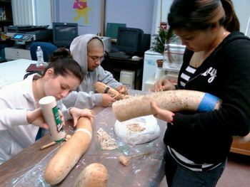 Gourd Rain Stick workshop - High School & up...very involved methods but safe ans fun!!! These are my continuation students having a great time!!!
