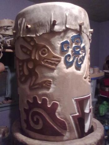 HUEHUTETL DRUM - Our classical drum of ancient Mexico, I made it, learned to carve while doing it (5 weeks) and painted, my first one too!@
